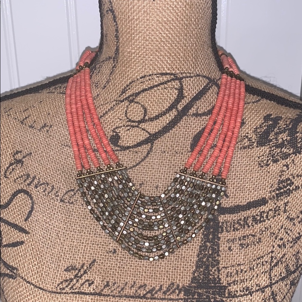 Coral and gold statement necklace